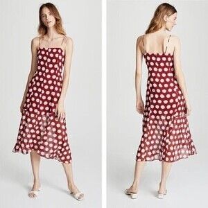 NWT C/MEO COLLECTIVE Unending Spaghetti Strap Midi Dress Red Polka Dot